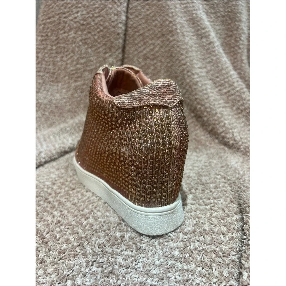 Juicy‎ Couture Women's Joanz Rose Gold Rhinestone Wedge Sneakers - Size 6